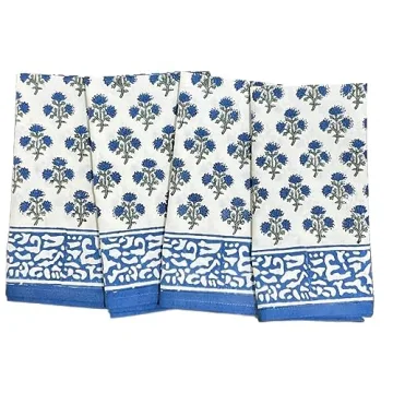 ATOSII Gulbahar Blue 100% Cotton Designer Summer Dinner Napkins, Block Print, Washable Durable Table...