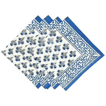 Elegant ATOSII Gulbahar Blue Cotton Dinner Napkins Set of 4
