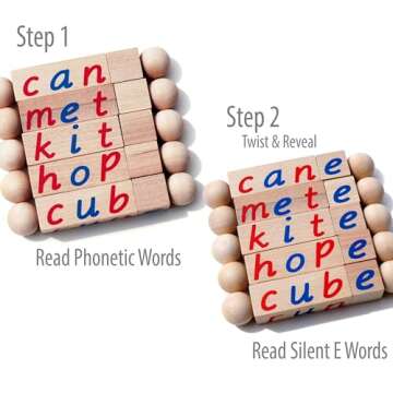Montessori Silent E Reading Blocks - Fun Phonics Learning Toy