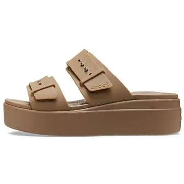 Crocs Women's Brooklyn Buckle Low Wedges, Platform Sandals, Stylish Khaki