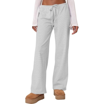 Ugerlov Women's Wide Leg Striped Pants Casual Drawstring Elastic Low Rise Pajama Pants Lounge Wear T...