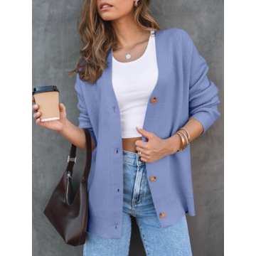 LILLUSORY Women Oversized Cardigan Sweater 2025 Fall Outfits Cloth Fashion V Neck Knit Button Front Casual Trendy Tops Sky Blue Small