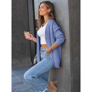 LILLUSORY Women Oversized Cardigan Sweater 2025 Fall Outfits Cloth Fashion V Neck Knit Button Front Casual Trendy Tops Sky Blue Small