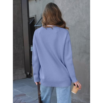LILLUSORY Women Oversized Cardigan Sweater 2025 Fall Outfits Cloth Fashion V Neck Knit Button Front Casual Trendy Tops Sky Blue Small