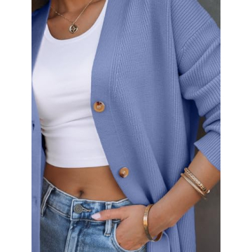 LILLUSORY Women Oversized Cardigan Sweater 2025 Fall Outfits Cloth Fashion V Neck Knit Button Front Casual Trendy Tops Sky Blue Small