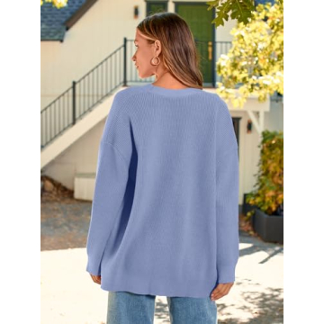 LILLUSORY Women Oversized Cardigan Sweater 2025 Fall Outfits Cloth Fashion V Neck Knit Button Front Casual Trendy Tops Sky Blue Small
