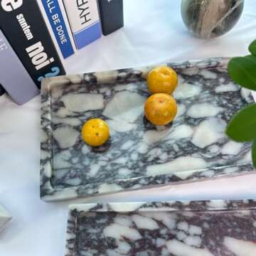 OAIQNUJ Natural Marble Vanity Tray Genuine Calacatta Viola Marble Storage Tray for Bathroom/Kitchen/...