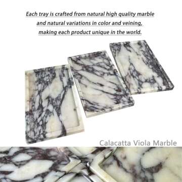 OAIQNUJ Natural Marble Vanity Tray Genuine Calacatta Viola Marble Storage Tray for Bathroom/Kitchen/Dresser (10" x 6")