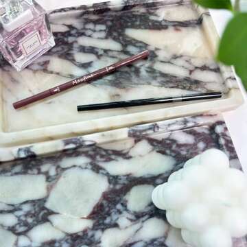 OAIQNUJ Natural Marble Vanity Tray Genuine Calacatta Viola Marble Storage Tray for Bathroom/Kitchen/Dresser (10" x 6")