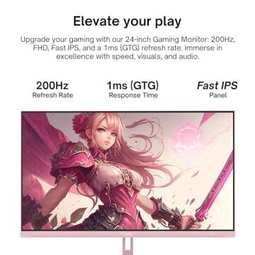 Pixio PX248 Wave Pink 24 inch 200Hz Refresh Rate FHD 1080p Resolution Fast IPS Panel 1ms GTG Respons...