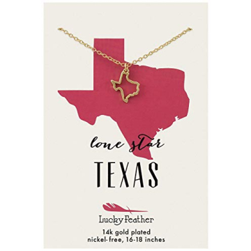 Lucky Feather Texas Shaped State Necklace | 14K Gold-Dipped Pendant on Adjustable 16”-18” Chain
