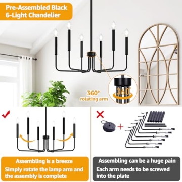 Black Farmhouse Chandelier 6-Light Modern Industrial Lighting