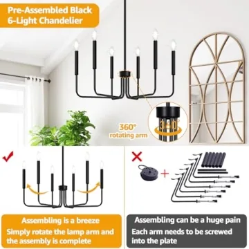 Black Farmhouse Chandelier 6-Light Modern Industrial Lighting