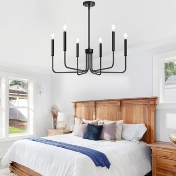 Black Farmhouse Chandelier 6-Light Modern Industrial Lighting
