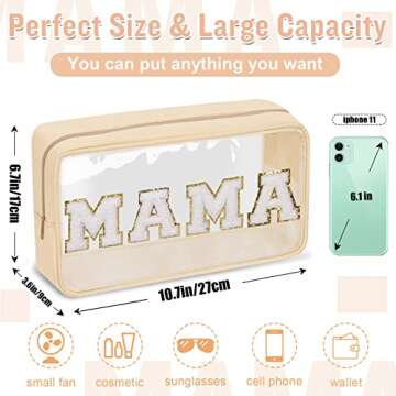 Chenille Letter Clear Makeup Bags Mama Pouch, Preppy Patch Makeup Bag with Zipper, Transparent PVC &...