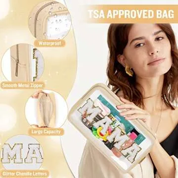 Chic Chenille Letter Clear Makeup Bag for Women