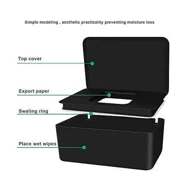 VVEMERK Wipes Dispenser, Dustproof Tissue Storage Box Wet Wipes Dispenser Holder Portable with Lid Wipe Holder Keeps Wipes Fresh Modern Rectangular Wipe Container with Sealing Design (Black)
