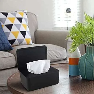 VVEMERK Wipes Dispenser, Dustproof Tissue Storage Box Wet Wipes Dispenser Holder Portable with Lid Wipe Holder Keeps Wipes Fresh Modern Rectangular Wipe Container with Sealing Design (Black)