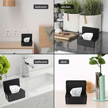 VVEMERK Wipes Dispenser, Dustproof Tissue Storage Box Wet Wipes Dispenser Holder Portable with Lid Wipe Holder Keeps Wipes Fresh Modern Rectangular Wipe Container with Sealing Design (Black)