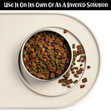 DogBuddy Dog Food Mat - Waterproof Dog Bowl Mat, Silicone Dog Mat for Food and Water, Pet Food Mat with Edges, Nonslip Dog Feeding Mat, Dog Food Mats for Floors, Puppy Supplies (White Sand)