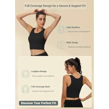 High Neck Sports Bra for Women Longline Full Coverage Sports Bras Medium Impact Padded Workout Crop Tops for Yoga Gym U-Black