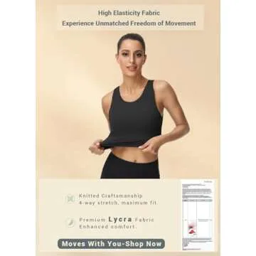 High Neck Sports Bra for Women Longline Full Coverage Sports Bras Medium Impact Padded Workout Crop Tops for Yoga Gym U-Black