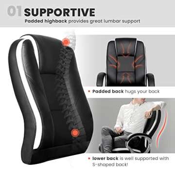NEO CHAIR Office Chair Computer Desk Chair Gaming - Ergonomic High Back Cushion Lumbar Support with Wheels Comfortable Black Leather Racing Seat Adjustable Swivel Rolling Home Executive