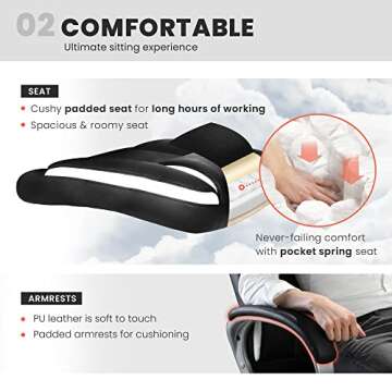 NEO CHAIR Office Chair Computer Desk Chair Gaming - Ergonomic High Back Cushion Lumbar Support with Wheels Comfortable Black Leather Racing Seat Adjustable Swivel Rolling Home Executive