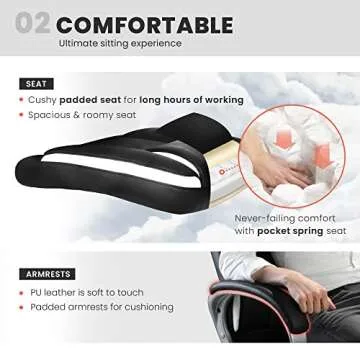 NEO CHAIR Office Chair Computer Desk Chair Gaming - Ergonomic High Back Cushion Lumbar Support with Wheels Comfortable Black Leather Racing Seat Adjustable Swivel Rolling Home Executive