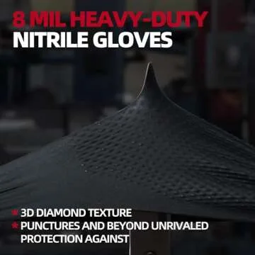 Jointown Basic Heavy Duty Nitrile Gloves Black Mechanic Gloves Large, 8 Mil Nitrile Disposable Gloves with Raised Diamond Texture, Latex Free, Powder Free Industrial Automotive Gloves Box of 100