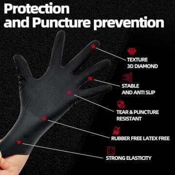 Jointown Basic Heavy Duty Nitrile Gloves Black Mechanic Gloves Large, 8 Mil Nitrile Disposable Gloves with Raised Diamond Texture, Latex Free, Powder Free Industrial Automotive Gloves Box of 100