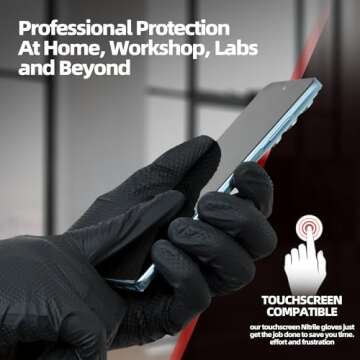 Jointown Basic Heavy Duty Nitrile Gloves Black Mechanic Gloves Large, 8 Mil Nitrile Disposable Gloves with Raised Diamond Texture, Latex Free, Powder Free Industrial Automotive Gloves Box of 100