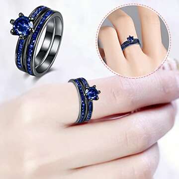 ManRiver 2PC Stackable Rings for Women - Zirconia Gemstone Rhinestone Studded Promise Rings Jewelry Gifts Size 5-12, Blue, 7