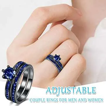 ManRiver 2PC Stackable Rings for Women - Zirconia Gemstone Rhinestone Studded Promise Rings Jewelry Gifts Size 5-12, Blue, 7
