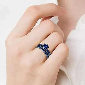 ManRiver 2PC Stackable Rings for Women - Zirconia Gemstone Rhinestone Studded Promise Rings Jewelry Gifts Size 5-12, Blue, 7