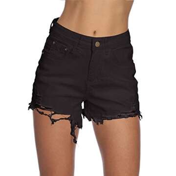 Haola Womens Denim Shorts Summer Stretchy Frayed Raw Hem Distressed Jeans Shorts Black M