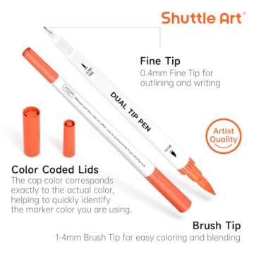 120 Colors Dual Tip Brush Marker Pens with 1 Coloring Book, Fineliner and Brush Dual Tip Markers Set, Water-based Ink Perfect for Kids Adult Artist Calligraphy Hand Lettering Journal Doodling Writing