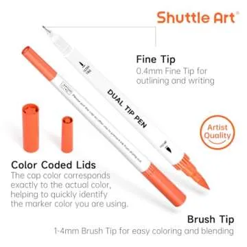 120 Colors Dual Tip Brush Marker Pens with 1 Coloring Book, Fineliner and Brush Dual Tip Markers Set, Water-based Ink Perfect for Kids Adult Artist Calligraphy Hand Lettering Journal Doodling Writing