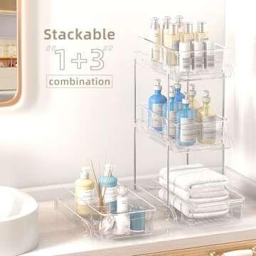 MHHA 2 Pack Bathroom Cabinet Organizer, 2 Tier Clear Under Sink Organizers and Storage Medicine Cabinet Organizer with Dividers, Pull Out Kitchen Pantry Shelf Cupboard Closet Vanity Organization Bins