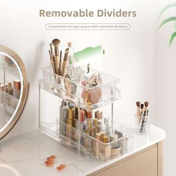 MHHA 2 Pack Bathroom Cabinet Organizer, 2 Tier Clear Under Sink Organizers and Storage Medicine Cabinet Organizer with Dividers, Pull Out Kitchen Pantry Shelf Cupboard Closet Vanity Organization Bins