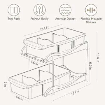MHHA 2 Pack Bathroom Cabinet Organizer, 2 Tier Clear Under Sink Organizers and Storage Medicine Cabinet Organizer with Dividers, Pull Out Kitchen Pantry Shelf Cupboard Closet Vanity Organization Bins