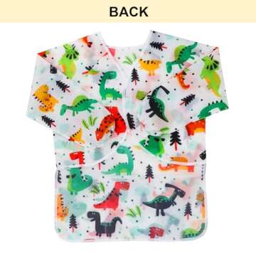 BAHABY Kids Dinosaur Painting Smocks with Long Sleeves and Pockets