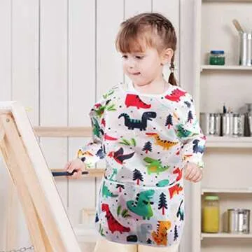 BAHABY Kids Art Smocks for Ages 3-8, Dinosaur Design
