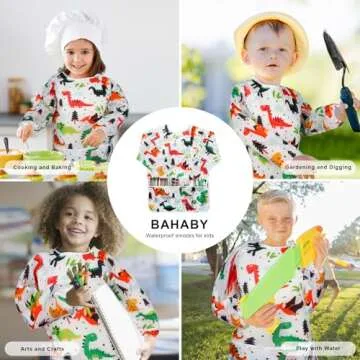 BAHABY Kids Art Smocks for Ages 3-8, Dinosaur Design