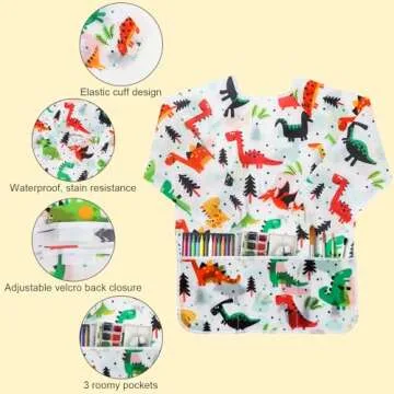 BAHABY Kids Art Smocks for Ages 3-8, Dinosaur Design