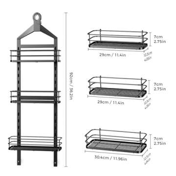 ODesign 3 Tier Height-Adjustable Large Shower Caddy Hanging Anti-Swing-Over The Shower Head Caddy-Sh...