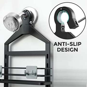 ODesign 3 Tier Height-Adjustable Large Shower Caddy Hanging Anti-Swing-Over The Shower Head Caddy-Shower Storage Organizer Bathroom Shelves Basket Rack Shower Caddies-Black,11.9" x 4.84" x 36.2"
