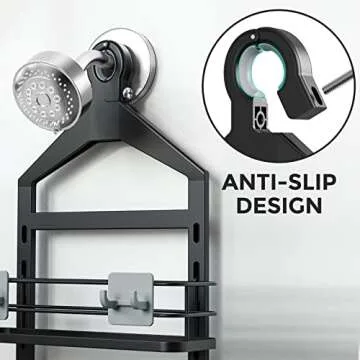 ODesign 3 Tier Height-Adjustable Large Shower Caddy Hanging Anti-Swing-Over The Shower Head Caddy-Shower Storage Organizer Bathroom Shelves Basket Rack Shower Caddies-Black,11.9" x 4.84" x 36.2"