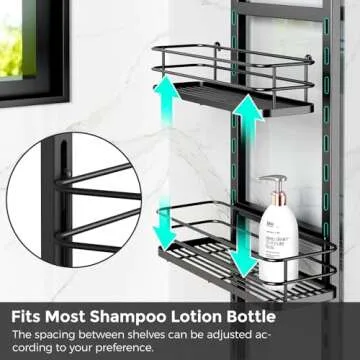 ODesign 3 Tier Height-Adjustable Large Shower Caddy Hanging Anti-Swing-Over The Shower Head Caddy-Shower Storage Organizer Bathroom Shelves Basket Rack Shower Caddies-Black,11.9" x 4.84" x 36.2"