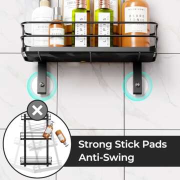 ODesign 3 Tier Height-Adjustable Large Shower Caddy Hanging Anti-Swing-Over The Shower Head Caddy-Shower Storage Organizer Bathroom Shelves Basket Rack Shower Caddies-Black,11.9" x 4.84" x 36.2"